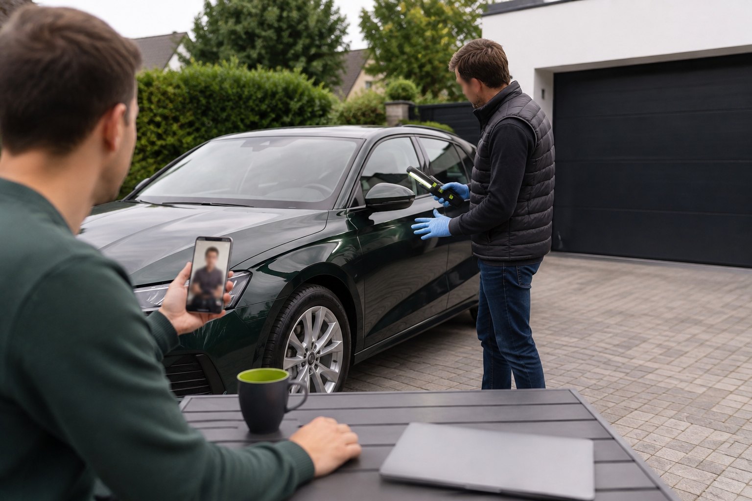 A remote buyer inspecting a modern UK vehicle through a live video viewing