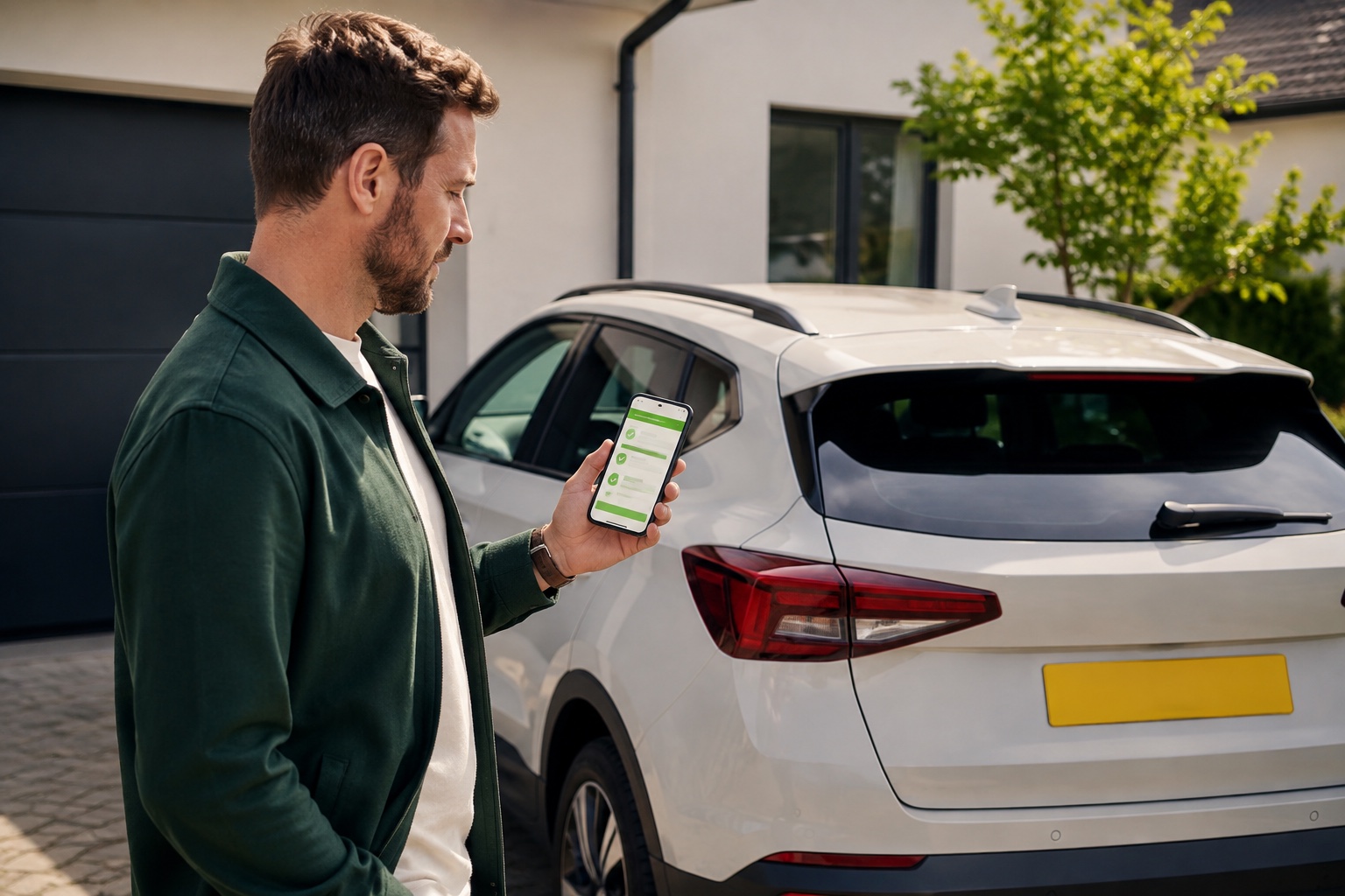 A buyer checking a modern UK vehicle’s tax and MOT status on a phone