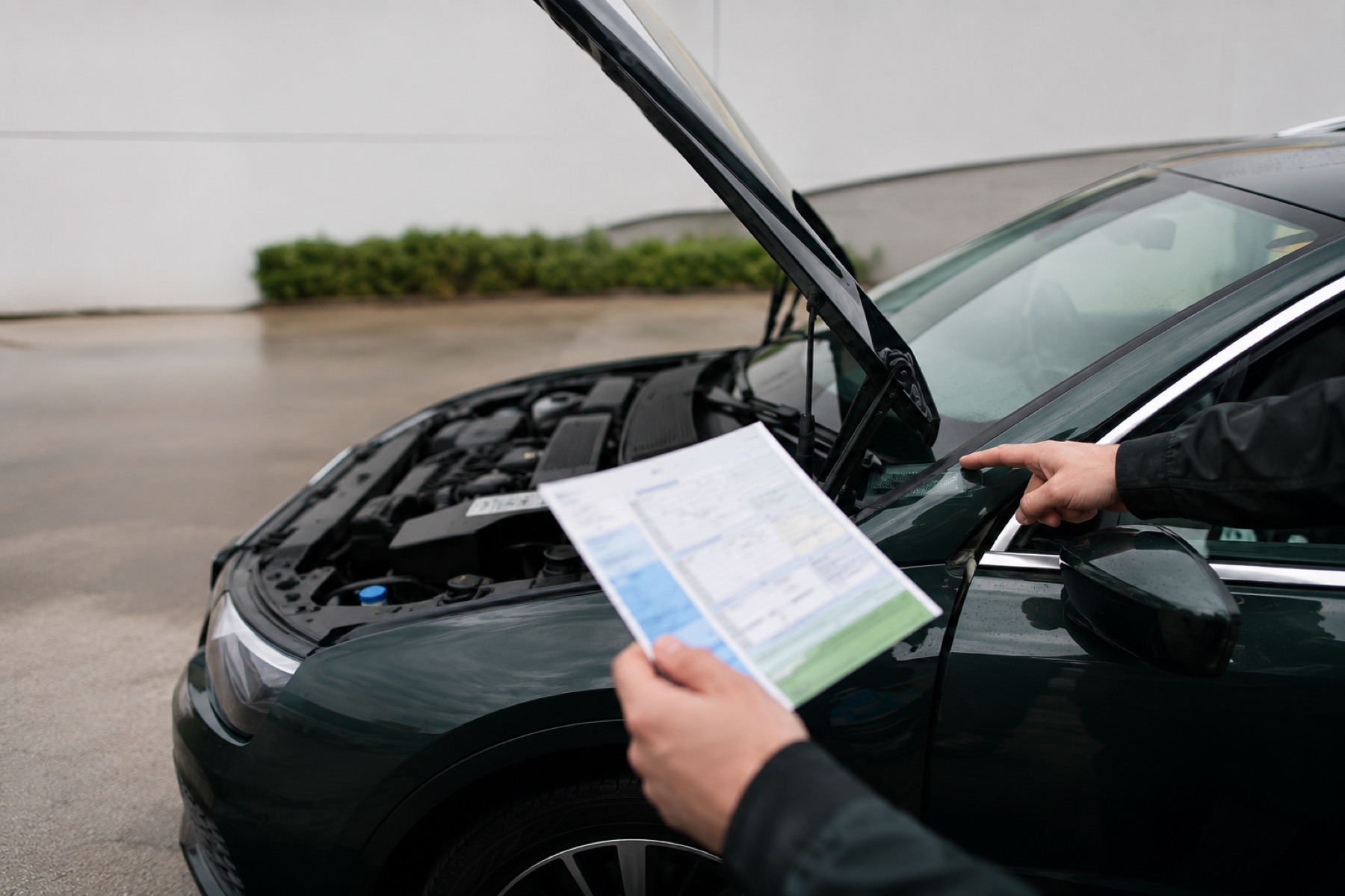 A buyer comparing vehicle documents with the VIN on a modern car