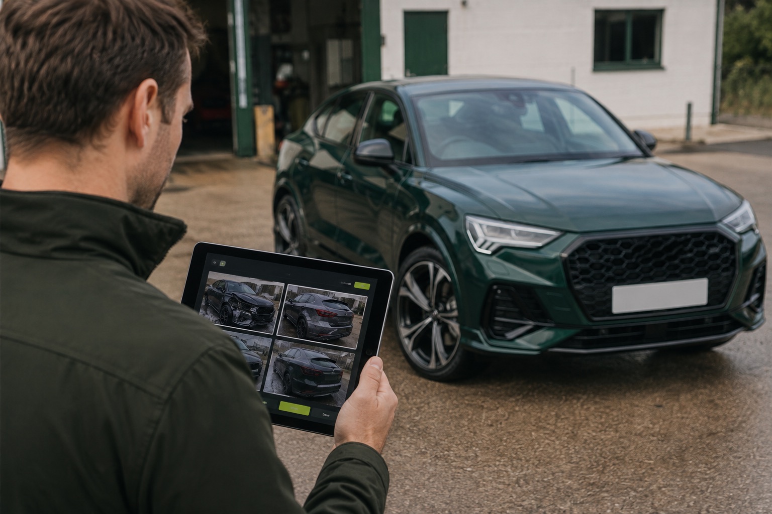 A buyer comparing retained salvage images with the repaired vehicle